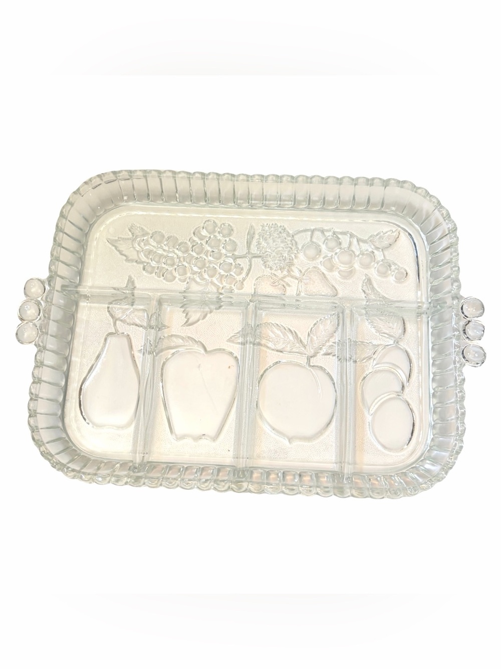 Vintage Indiana Glass Fruits / Crystal Happenings 5-Section Divided Relish Tray